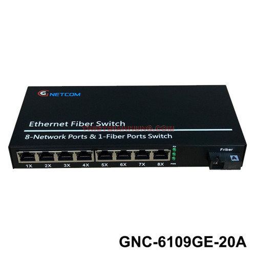 Bộ chuyển đổi quang điện PoE Gnetcom GNC-6109GE-20A 8 cổng PoE Gigabit 1 sợi quang 20km